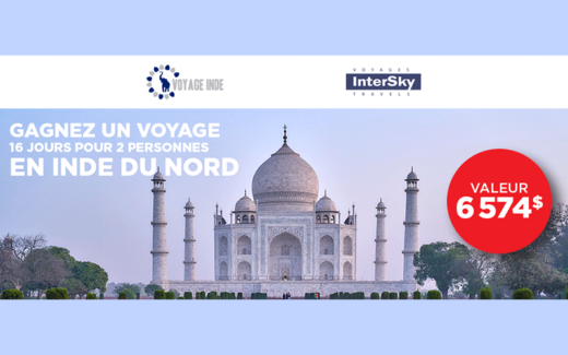 Un voyage pour 2 en Inde - Une valeur de 6 574$