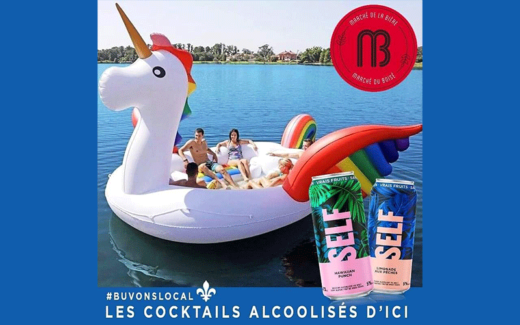 Une énorme licorne gonflable 5 places et une caisse de cocktails