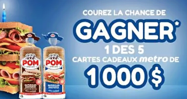 5 cartes-cadeaux Métro de 1000$ chacune
