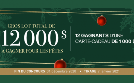 12 cartes-cadeau Linen Chest de 1000$ chacune