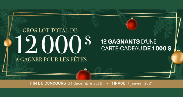 12 cartes-cadeau Linen Chest de 1000$ chacune