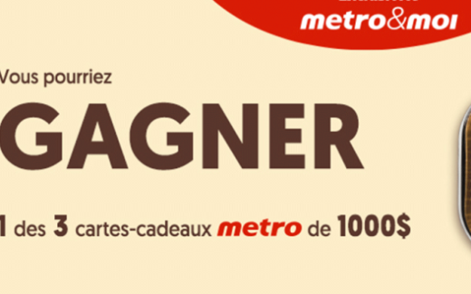 3 cartes-cadeaux Métro de 1000$ chacune