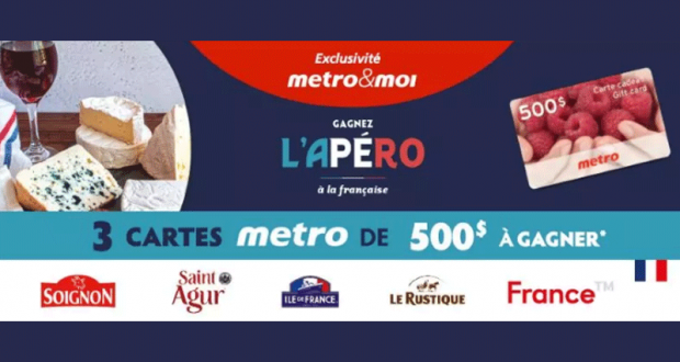 3 cartes-cadeaux Metro de 500$ chacune