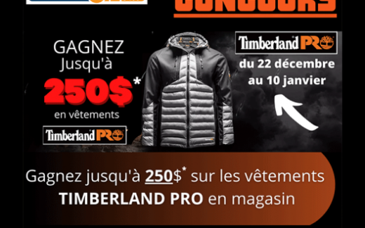 250$ sur les vêtements TIMBERLAND PRO