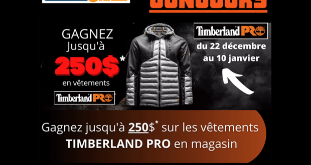 250$ sur les vêtements TIMBERLAND PRO