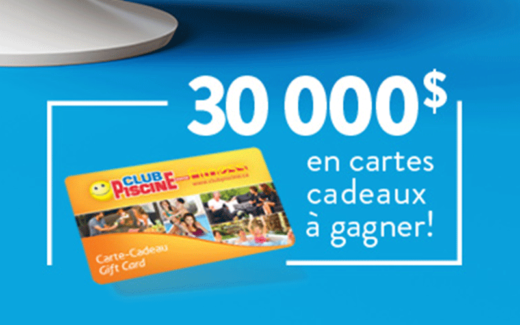 30 cartes-cadeaux Club Piscine Super Fitness de 1000 $