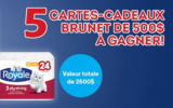 5 cartes-cadeaux Brunet de 500$ chacune