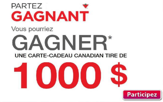 4 cartes-cadeaux Canadian Tire de 1000 $