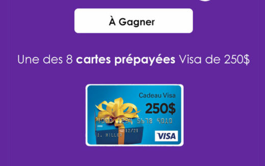 8 cartes Visa prépayées de 250$ chacune