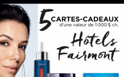 5 cartes-cadeaux Fairmont Hotels & Resorts de 1000 $ chacune