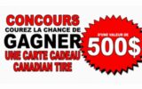 5 cartes cadeau Canadian Tire de 500 $ chacune