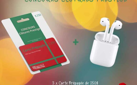 3 cartes de crédit prépayée de 250$ et 2 AirPods Apple