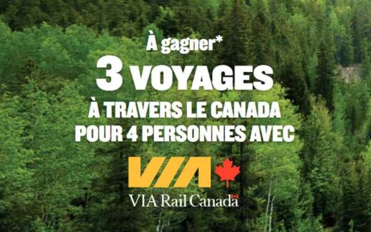 3 voyages à travers le Canada (33.335 $ chacun)