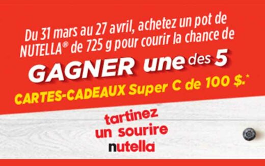 5 cartes cadeaux épicerie Super C de 100 $ chacune