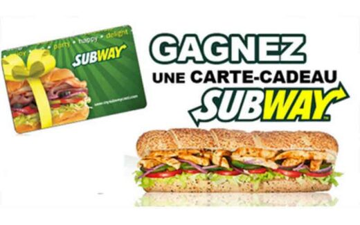 15 cartes-cadeaux Subway de 100 $ chacune