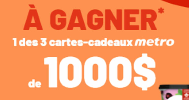 3 cartes-cadeaux Métro de 1000 $