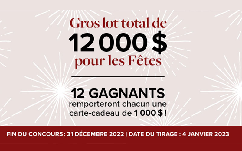 12 cartes-cadeaux Linen Chest de 1 000 $ chacune