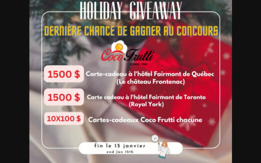 4000 $ en cartes-cadeaux hôtel Fairmont et Coco Frutti