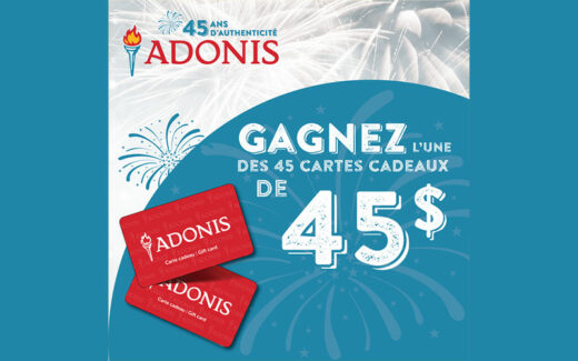 45 cartes cadeaux Adonis de 45$