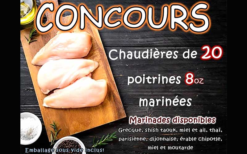 Une chaudière de poitrines de poulet marinées de 120 $