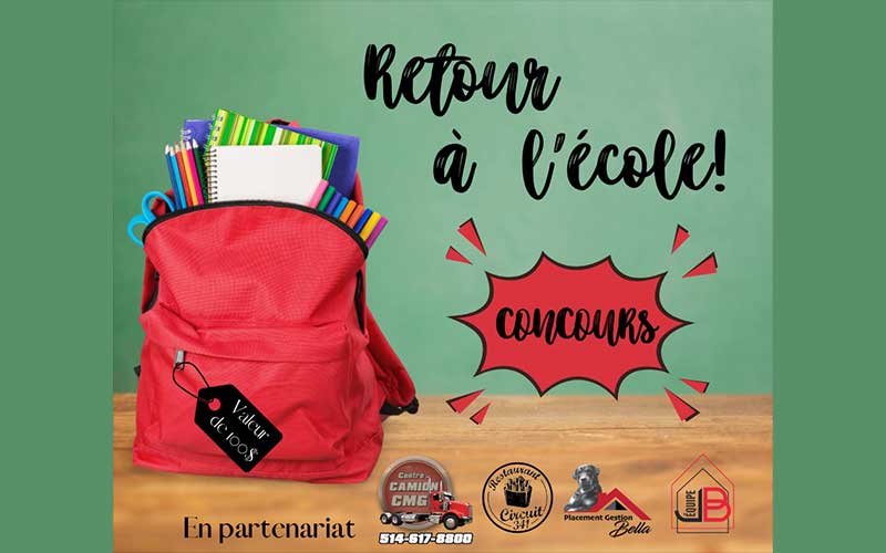 20 sacs remplis de fournitures scolaires de 100$