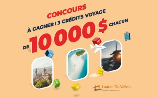 3 crédits voyages de 10 000 $ chacun