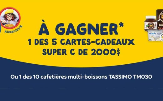5 cartes cadeaux épicerie Super C de 2000 $ chacune