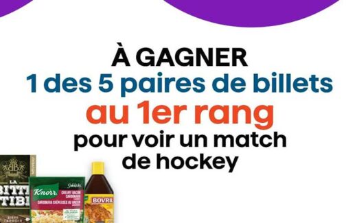 5 paires de billets pour voir un match de Hockey (1000 $ chacune)