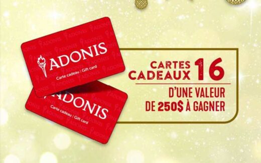 16 Cartes Cadeaux Adonis de 250 $