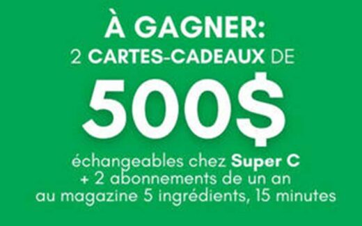 2 cartes cadeaux épicerie Super C de 500 $