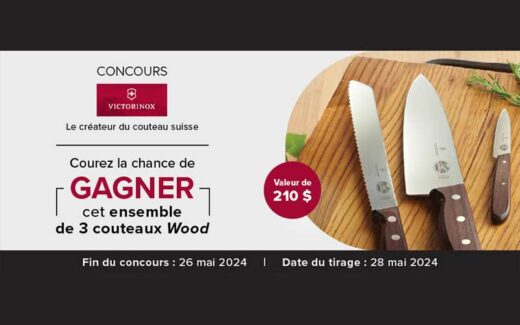 Un ensemble de 3 couteaux « Wood » par Victorinox offert