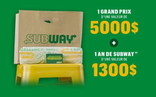 Gagnez 5000 $ en argent et un an de Subway