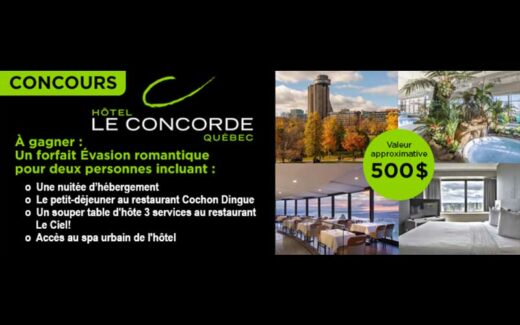 Gagnez un forfait Évasion romantique à l’Hôtel Le Concorde