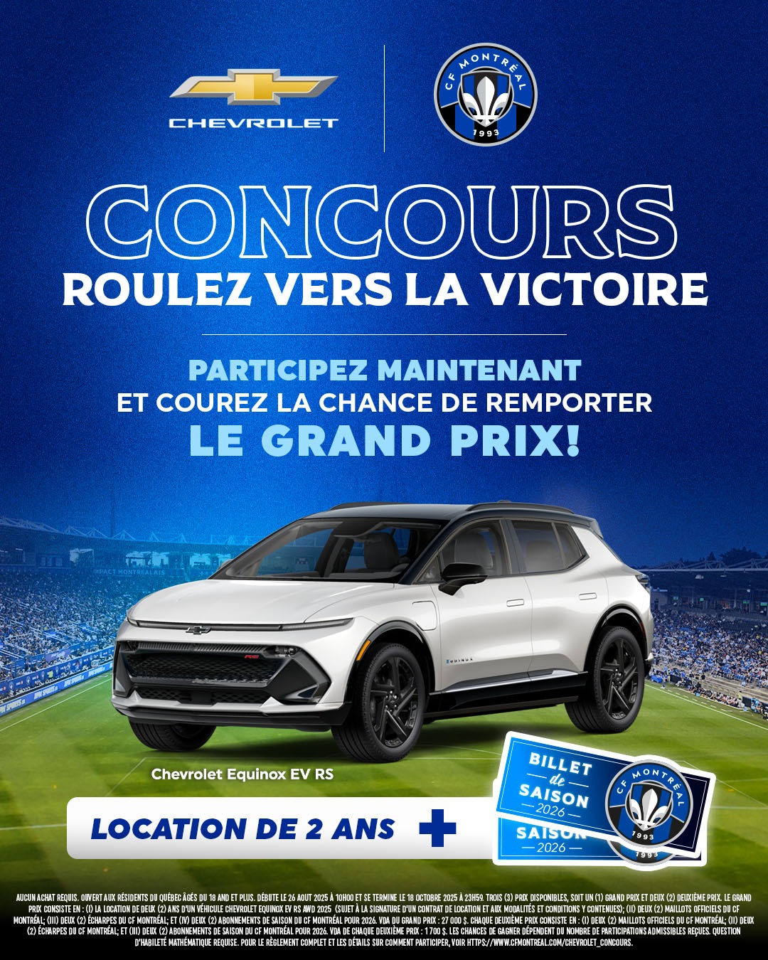 Gagnez Une location de 2 ans d’un véhicule Chevrolet Equinox VÉ
