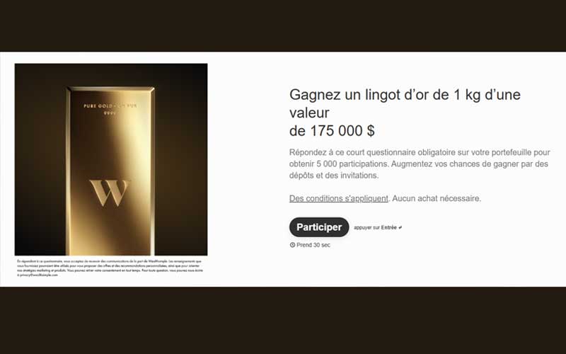 Gagnez un lingot d’or de 1 kg (Valeur de 175 000 $)